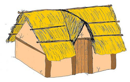 Reconstitution du bâtiment agricole de Chavenay (d’après P. Laforest et H. Grimaud-Labarde - Seine et Yvelines Archéologie)