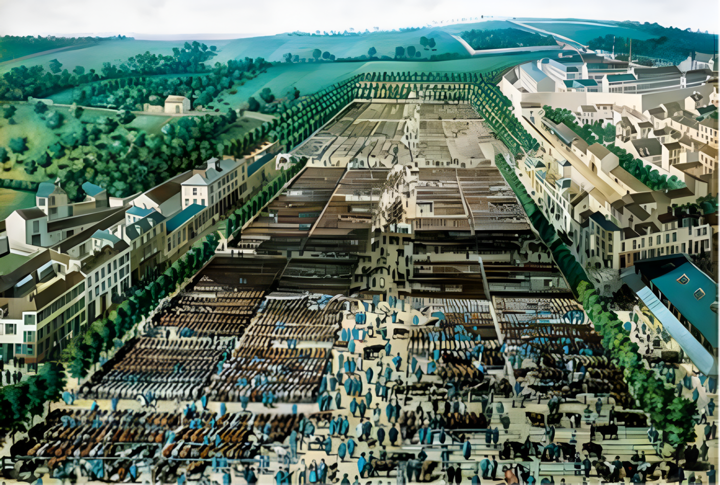 Le Marché aux bestiaux, Aquarelle représentant le marché aux bestiaux de Poissy (1867)